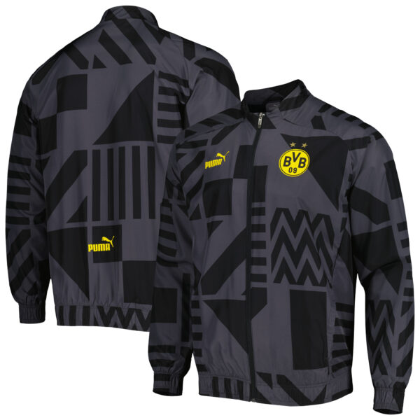 Men's Puma Black Borussia Dortmund Pre-Match Raglan Full-Zip Training Jacket