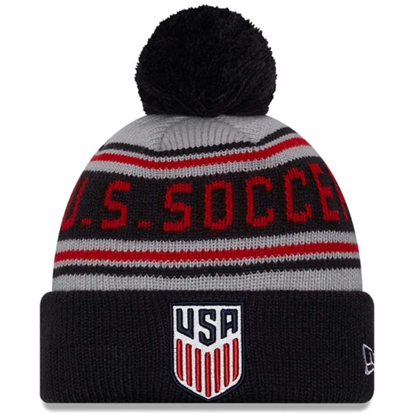 Youth New Era Navy USMNT Evergreen Cuffed Knit Hat with Pom