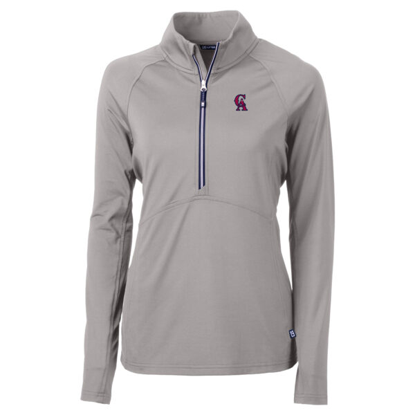 Women's Cutter & Buck Gray California Angels Cooperstown Collection DryTec Adapt Eco Knit Stretch Recycled Raglan Half-Zip Top - Image 6
