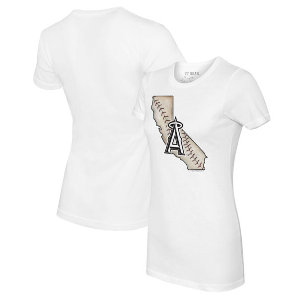 Women's Tiny Turnip White Los Angeles Angels State Outline T-Shirt - Image 5