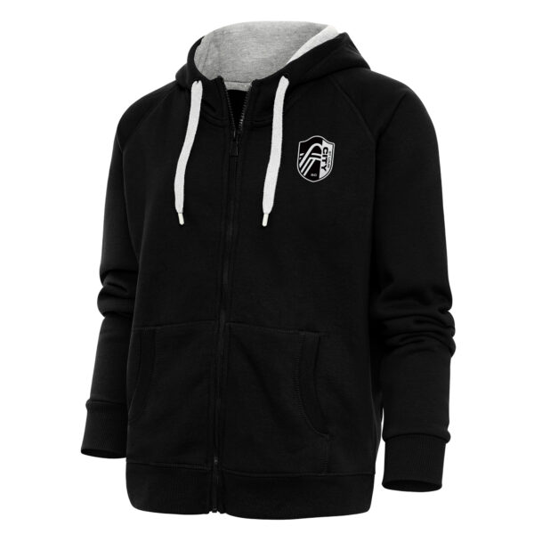 Women's Antigua Black St. Louis City SC Brushed Metallic Logo Victory Full-Zip Hoodie