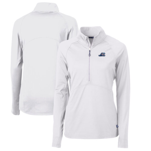 Women's Cutter & Buck White West Michigan Whitecaps Adapt Eco Knit Stretch Recycled Half-Zip Top