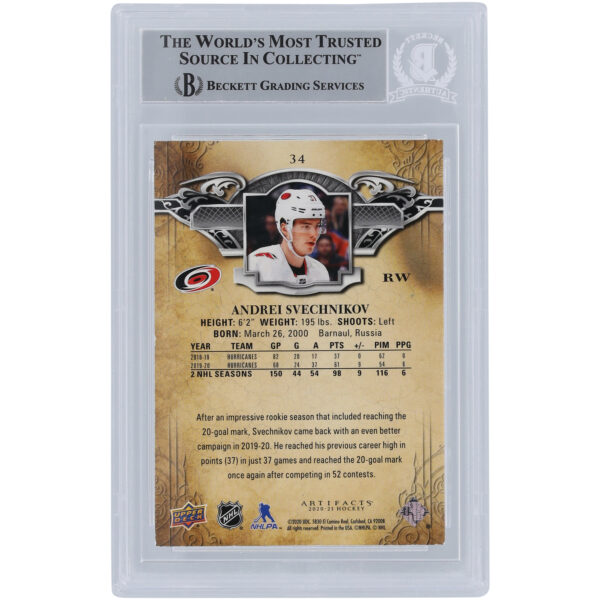 Andrei Svechnikov Carolina Hurricanes Autographed 2020-21 Upper Deck Artifacts #34 Beckett Fanatics Witnessed Authenticated Card - Image 3