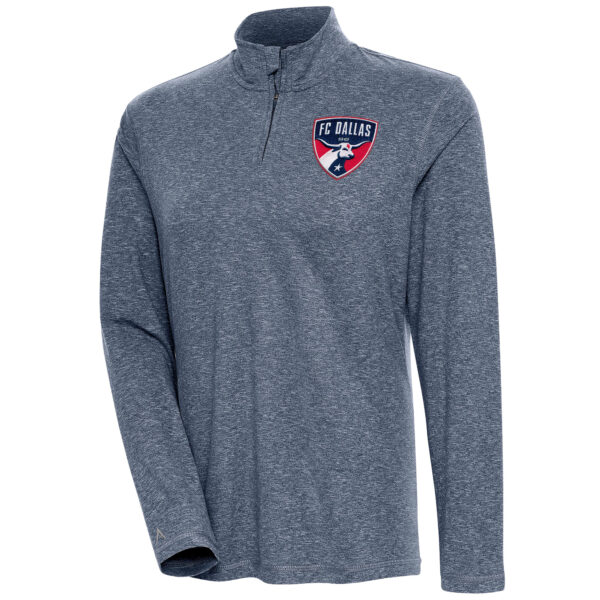 Women's Antigua  Heather Navy FC Dallas Confront Quarter-Zip Pullover Top