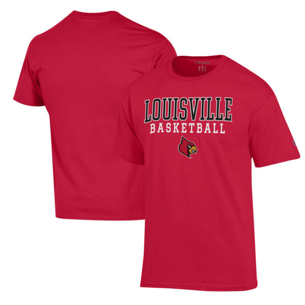 Men's Champion Red Louisville Cardinals Basketball Stack T-Shirt - Image 5