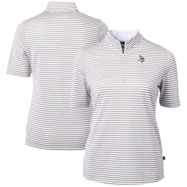 Women's Cutter & Buck Gray Minnesota Vikings Virtue Eco Pique Stripe Recycled Quarter-Zip Pullover Top - Image 5