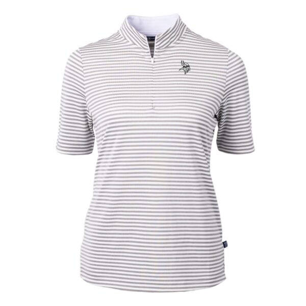 Women's Cutter & Buck Gray Minnesota Vikings Virtue Eco Pique Stripe Recycled Quarter-Zip Pullover Top - Image 6