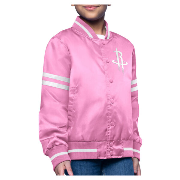 Youth Starter  Pink Houston Rockets Printed Logo Varsity Satin Full-Snap Jacket