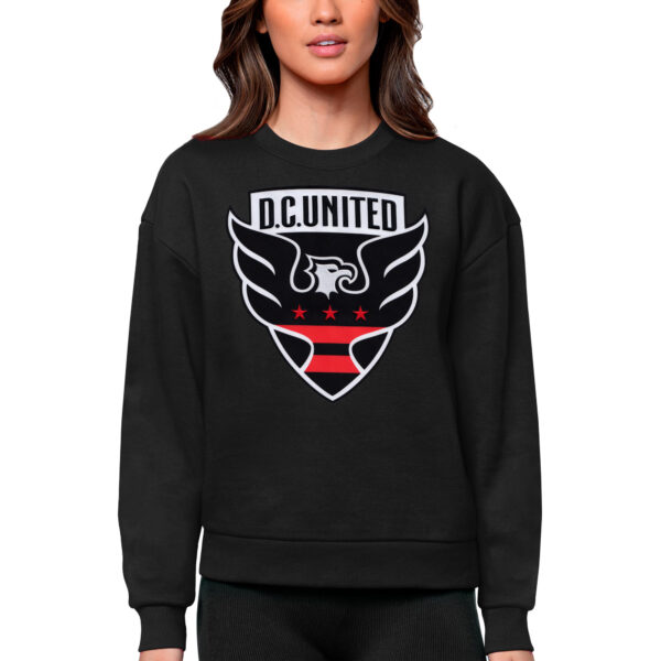Women's Antigua Black D.C. United Team Logo Victory Pullover Sweatshirt