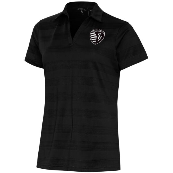 Women's Antigua  Black Sporting Kansas City Brushed Metallic Compass Polo