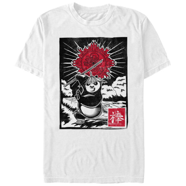 Men's Mad Engine White Kung Fu Panda Woodcut Graphic T-Shirt