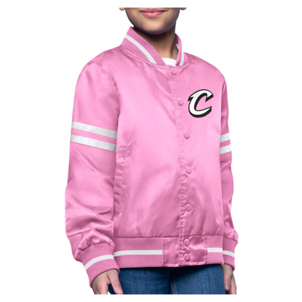 Youth Starter  Pink Cleveland Cavaliers Printed Logo Varsity Satin Full-Snap Jacket