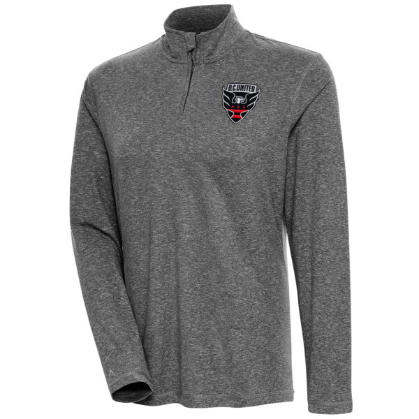 Women's Antigua  Heather Black D.C. United Confront Quarter-Zip Pullover Top