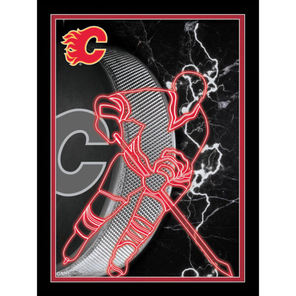 Black Calgary Flames 12'' x 16'' Framed Neon Player Print