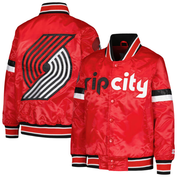 Youth Starter Red Portland Trail Blazers Home Game Varsity Satin Full-Snap Jacket - Image 5