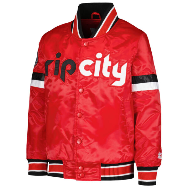 Youth Starter Red Portland Trail Blazers Home Game Varsity Satin Full-Snap Jacket - Image 6