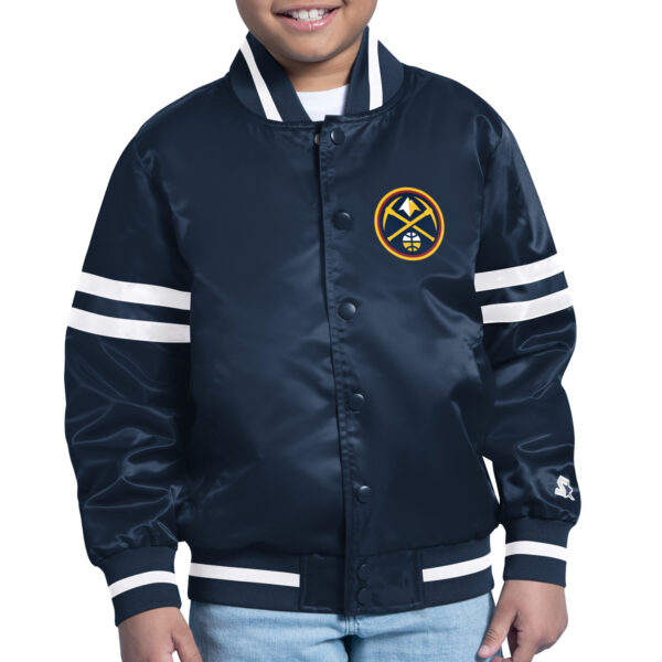 Youth Starter  Navy Denver Nuggets Printed Shield Logo Satin Varsity Full-Snap Jacket