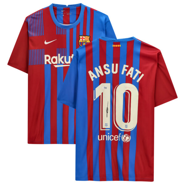 Ansu Fati Red/Blue Barcelona Autographed Nike Jersey