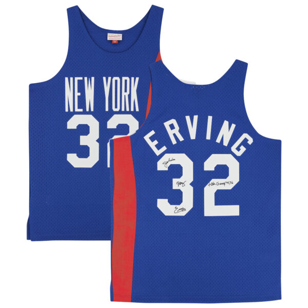 Julius Erving Blue New York Nets Autographed Mitchell & Ness 1973-74 Authentic Jersey with "ABA Champ 74 76" Inscription - Image 5