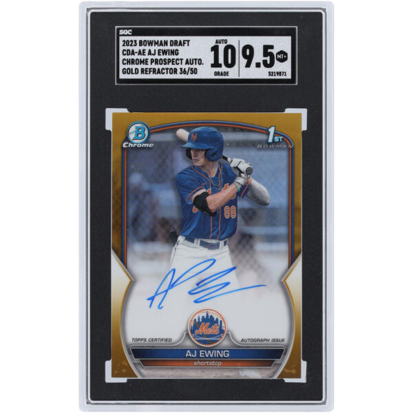 AJ Ewing New York Mets Autographed 2023 Bowman Chrome Gold Refractor #CDA-AE #36/50 SGC Authenticated 9.5/10 Rookie Card