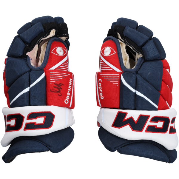 Alexander Ovechkin Washington Capitals Autographed Game-Used Navy/Red CCM Gloves from the 2023-24 NHL Season - RG13338765-66