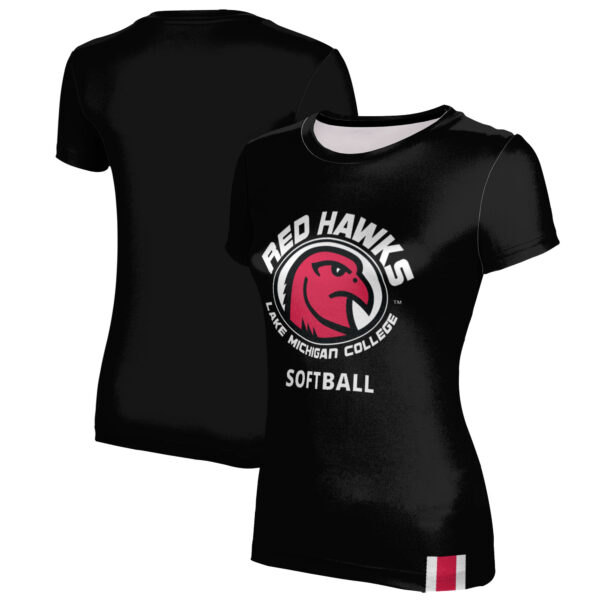 Women's Black Lake Michigan College Red Hawks Softball T-Shirt - Image 5