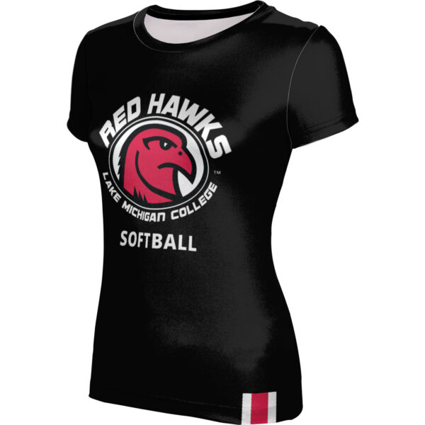 Women's Black Lake Michigan College Red Hawks Softball T-Shirt - Image 6