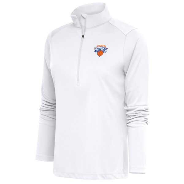 Women's Antigua White Westchester Knicks Tribute Half-Zip Pullover Top