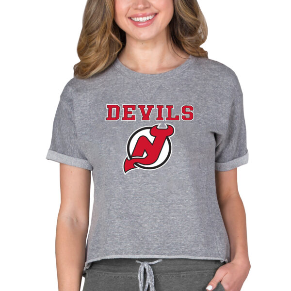 Women's Concepts Sport Heather Gray New Jersey Devils Tri-Blend Mainstream Terry Short Sleeve Sweatshirt Top