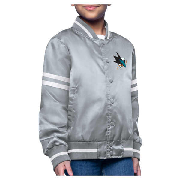 Youth Starter  Gray San Jose Sharks Printed Logo Satin Varsity Full-Snap Jacket