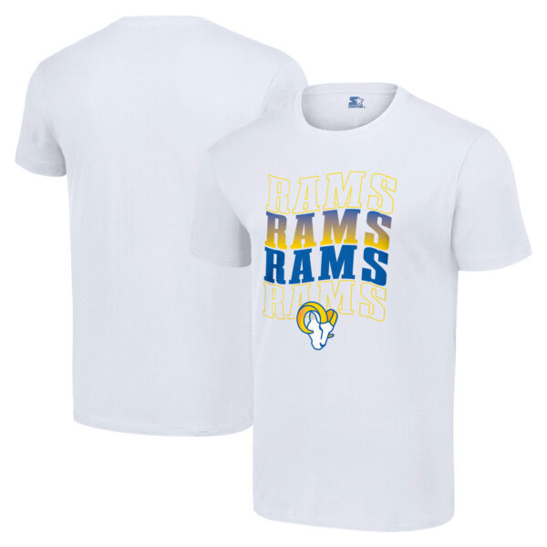 Men's Starter White Los Angeles Rams Four Team Name Logo T-Shirt - Image 5