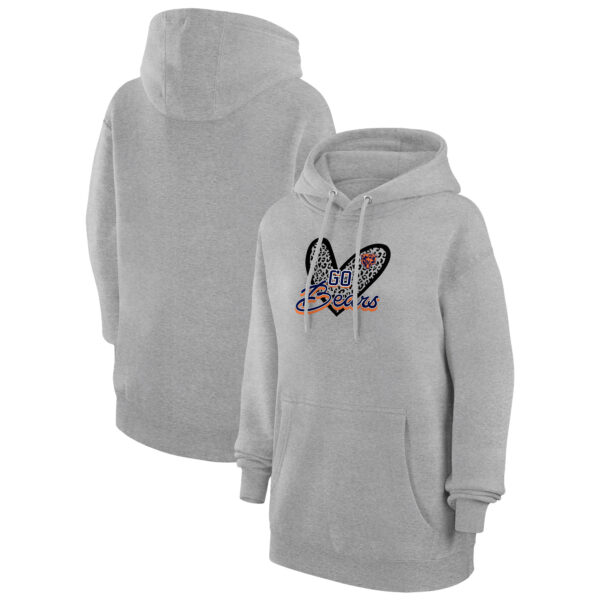 Women's G-III 4Her by Carl Banks Heather Gray Chicago Bears Animal Print Heart Team Graphic Fleece Tri-Blend Pullover Hoodie - Image 5