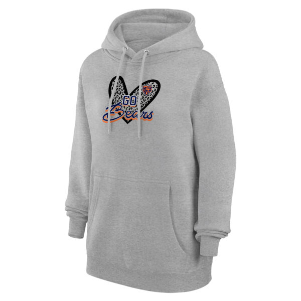 Women's G-III 4Her by Carl Banks Heather Gray Chicago Bears Animal Print Heart Team Graphic Fleece Tri-Blend Pullover Hoodie - Image 3