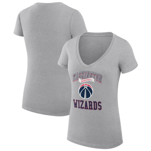 Women's G-III 4Her by Carl Banks Heather Gray Washington Wizards Team Logo Fitted V-Neck T-Shirt
