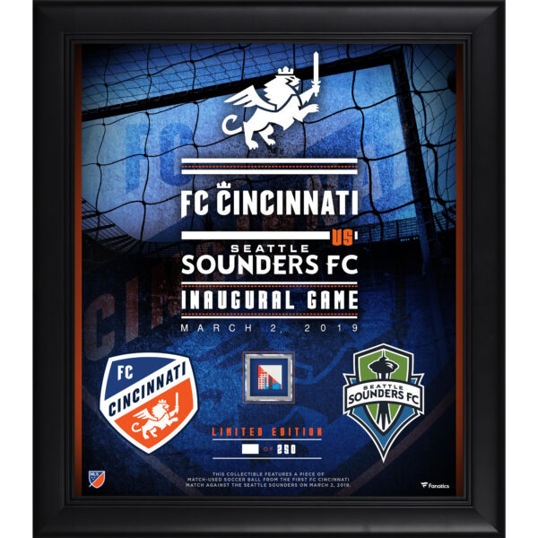 FC Cincinnati Framed 15" x 17" Inaugural Game vs Seattle Sounders FC Collage with a Piece of Match-Used Soccer Ball - Limited Edition of 250
