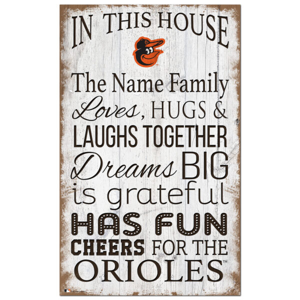 Baltimore Orioles Personalized 11" x 19" In This House Sign