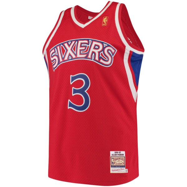 Men's Mitchell & Ness Allen Iverson Red Philadelphia 76ers 1996/97 Hardwood Classics Authentic Jersey - Image 3