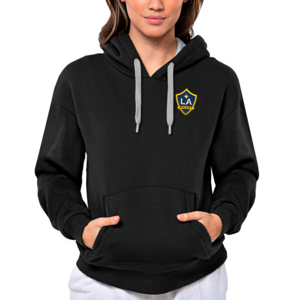 Women's Antigua Black LA Galaxy Team Logo Victory Pullover Hoodie