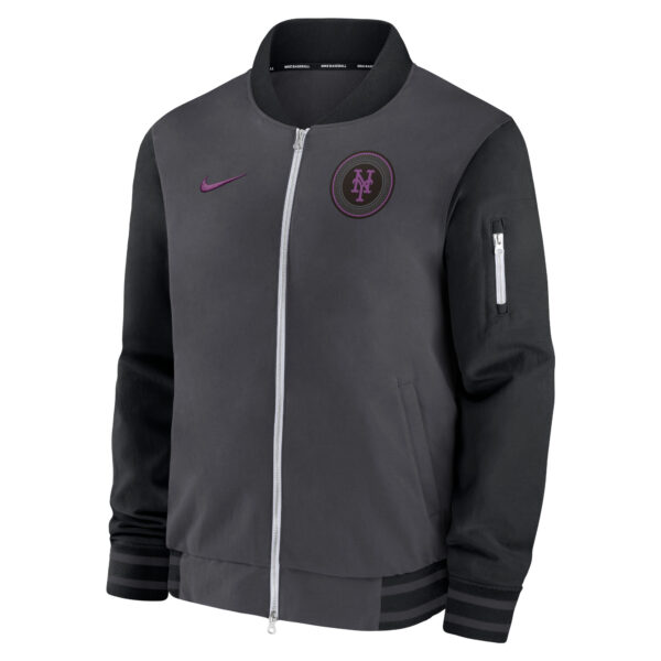 Men's Nike  Charcoal New York Mets 2024 City Connect Authentic Collection Game Time Full-Zip Bomber Jacket - Image 8
