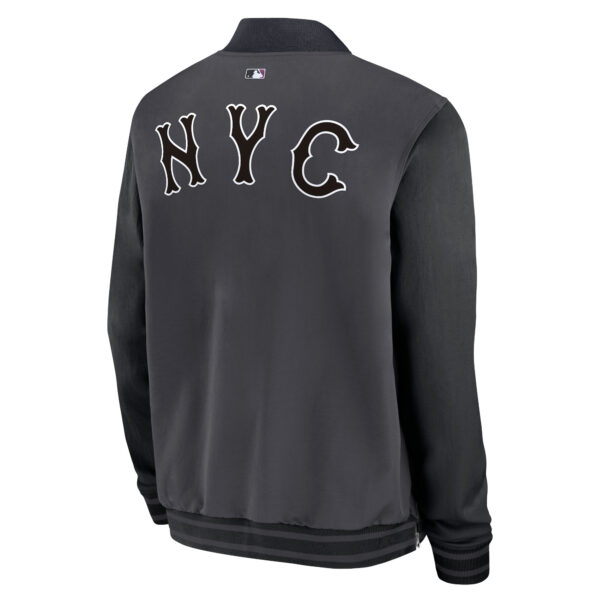 Men's Nike  Charcoal New York Mets 2024 City Connect Authentic Collection Game Time Full-Zip Bomber Jacket - Image 9