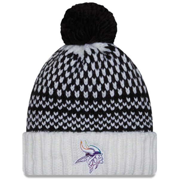 Women's New Era  Black/White Minnesota Vikings 2023 NFL Crucial Catch Cuffed Pom Knit Hat - Image 4