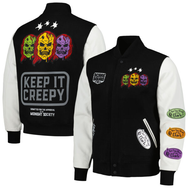 Men's Freeze Max Black Are You Afraid of the Dark? Scare Squad Creepy Full-Zip Varsity Jacket