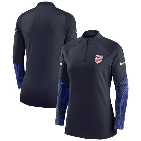 Women's Nike Navy USMNT Soccer 2023 Strike Drill Performance Raglan Quarter-Zip Long Sleeve Top