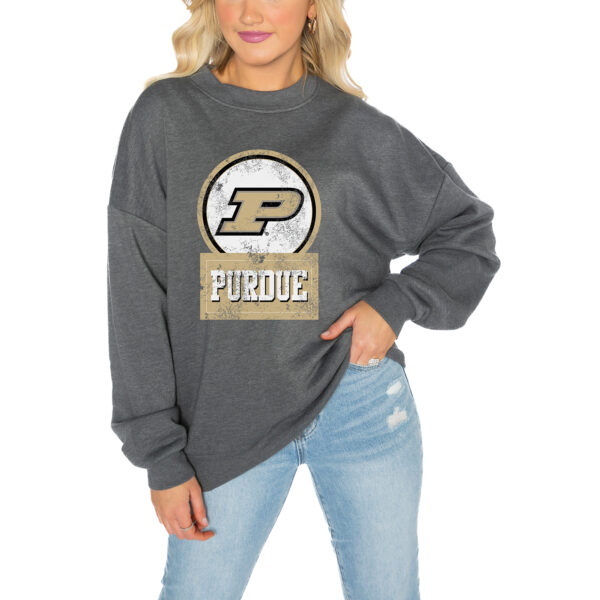 Women's Gameday Couture Charcoal Purdue Boilermakers Drop Shoulder Fleece Drop Pullover Sweatshirt
