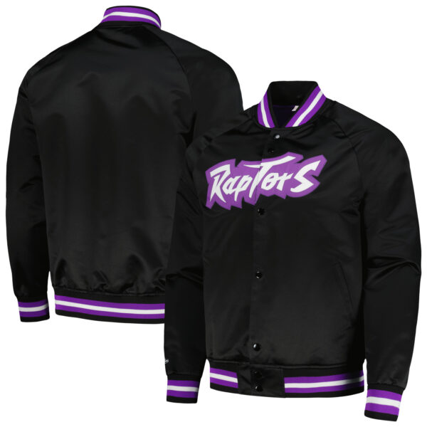 Men's Mitchell & Ness Black Toronto Raptors Hardwood Classics  Throwback Wordmark Raglan Full-Snap Jacket - Image 5
