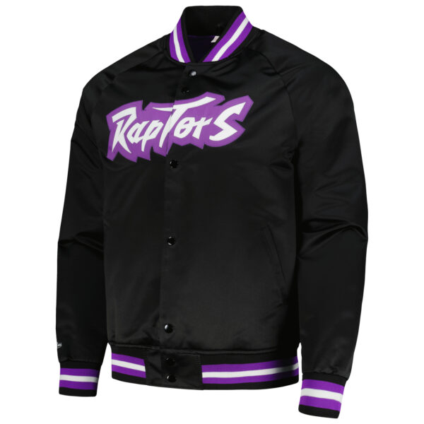 Men's Mitchell & Ness Black Toronto Raptors Hardwood Classics  Throwback Wordmark Raglan Full-Snap Jacket - Image 6