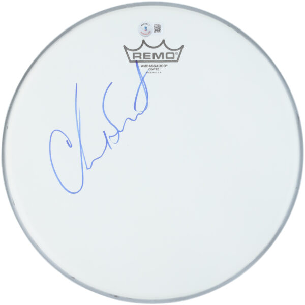Chad Smith Red Hot Chili Peppers Autographed Small Drumhead - Signed in Blue Ink - BAS