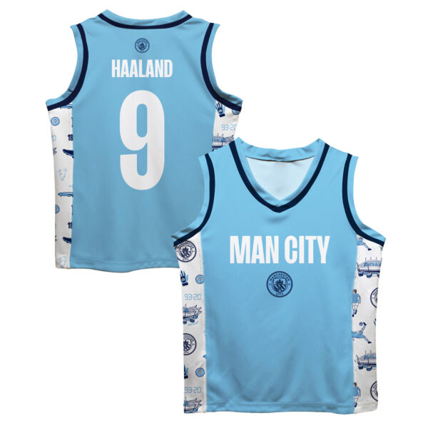 Toddler Vive La Fete Erling Haaland Sky Blue Manchester City Mesh Basketball Jersey - Image 3