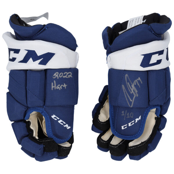 Auston Matthews Toronto Maple Leafs Autographed Blue CCM Game Model Gloves with "2022 Hart" Inscription - Limited Edition #1/10