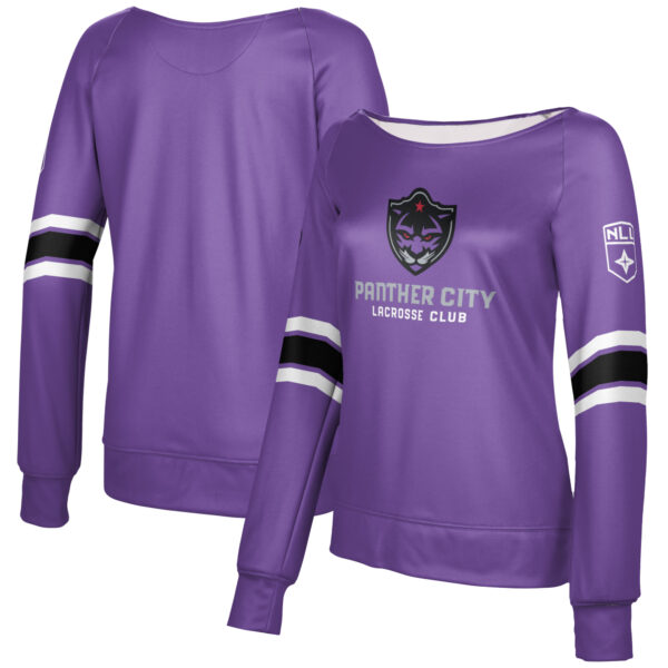 Girls Youth Epoch Lacrosse Purple Panther City Lacrosse Club Boat Neck Pullover Sweatshirt